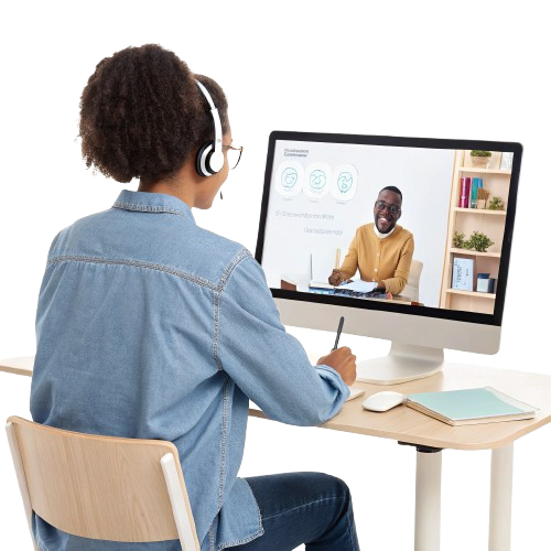 a person in a virtual class in a transparent back